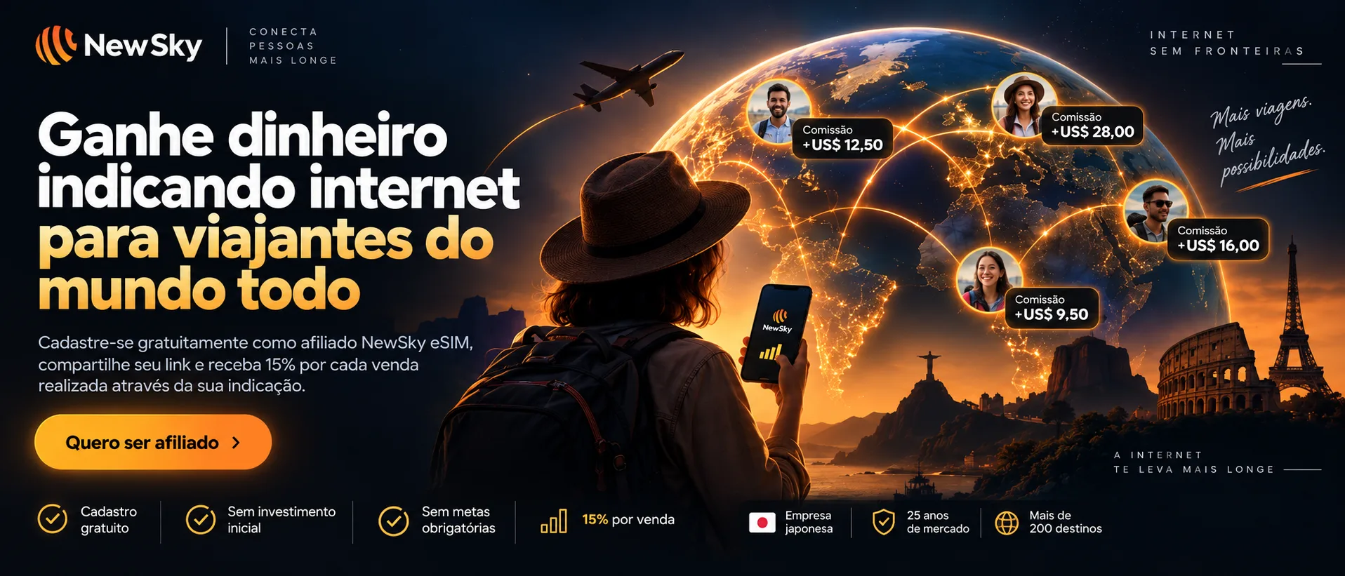 Ganhe dinheiro indicando internet para viajantes do mundo todo